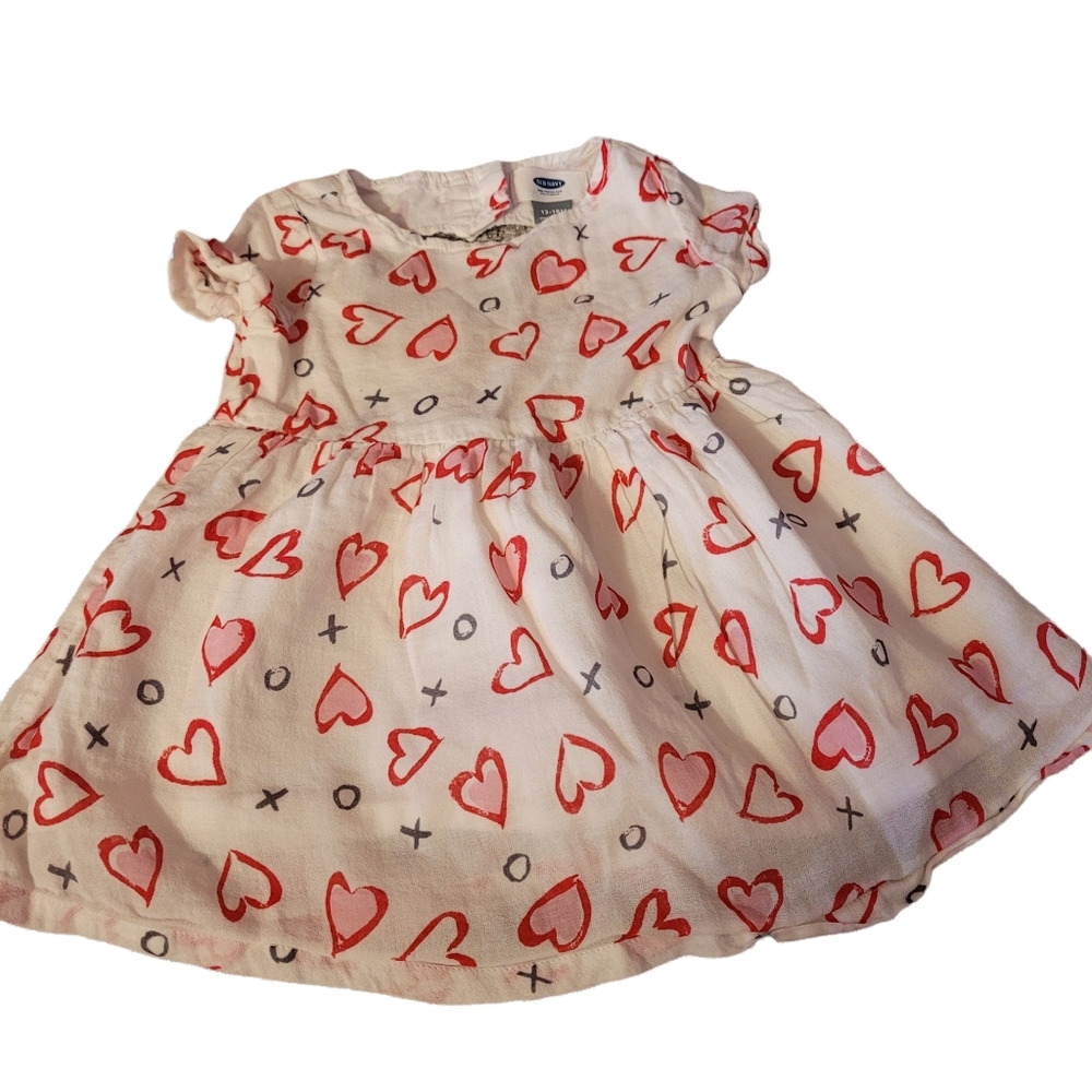 Old Navy 12-18M Dress White Pink Red Hearts Lined Short Sleeve